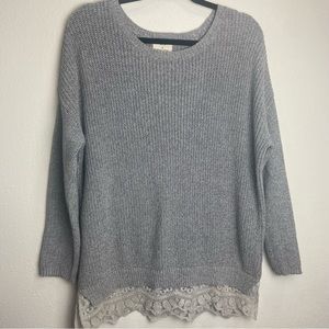 Urban Outfitters Pins and Needles Gray Oversized Sweater Lace Trim Sweater Small